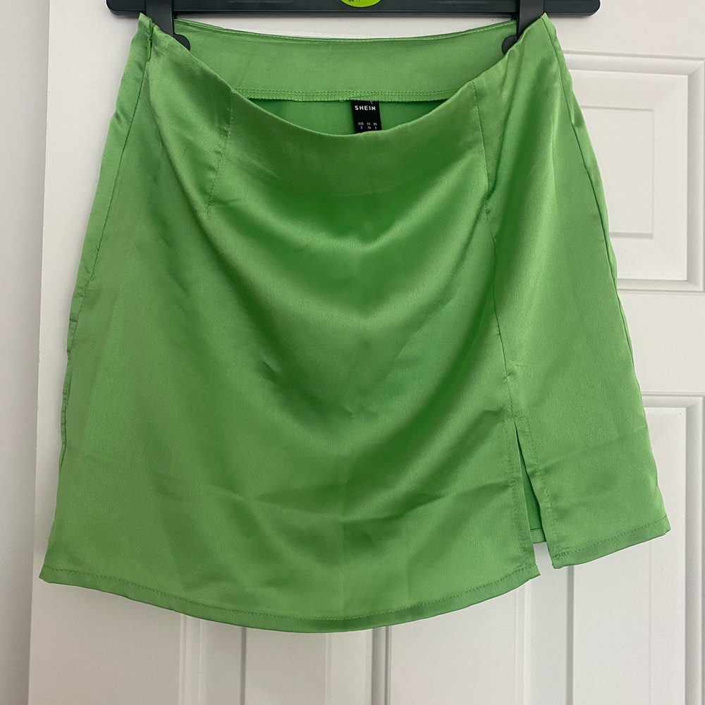 Green Satin Mini Skirt